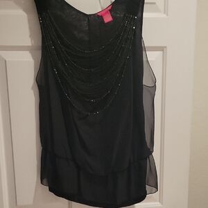 Sunny Leigh Black Beaded Sleeveless Blouse